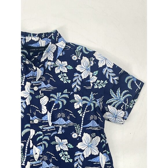 Janie & Jack Short Sleeve Button Down Collar Blue Tropical Floral Sz Boys 7 NWT - Picture 2 of 5